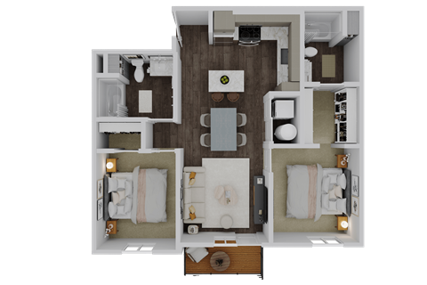 Floor plan for 2 beds, 2 baths, 980 sqft